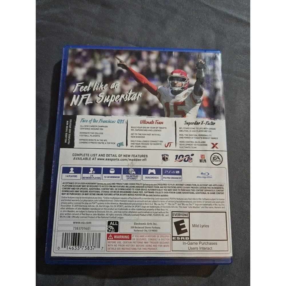 Madden‎ NFL 20 Sony PlayStation 4 PS4 EA Sports Patrick Mahomes II Football Game